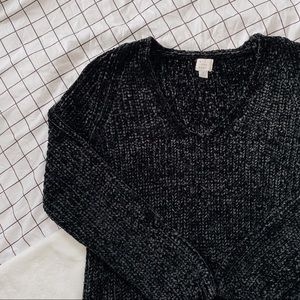 Black Chenille V-Neck Sweater